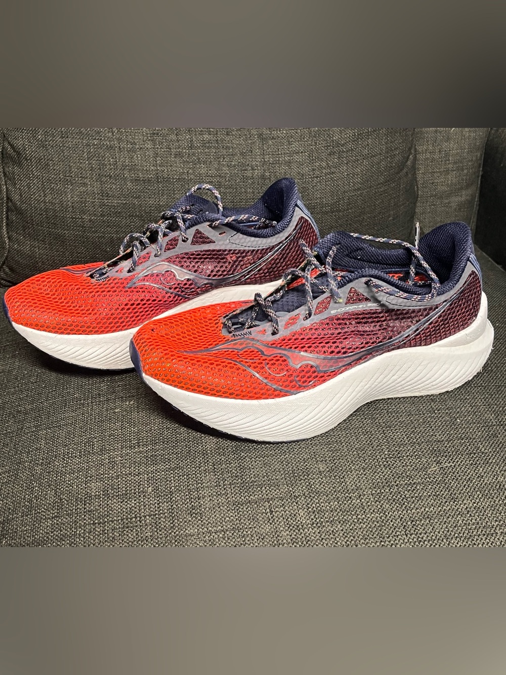 Saucony Endorphin Pro Orange and Navy Mesh Running Sneakers - Picture 2 of 8